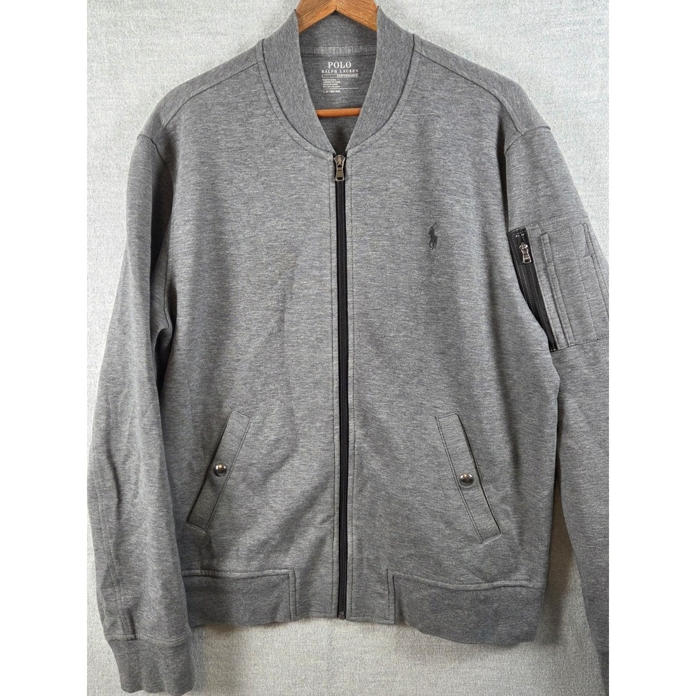 Polo Ralph Lauren Performance Jacket Mens L Gray Full Zip Pockets Active‎ Preppy
